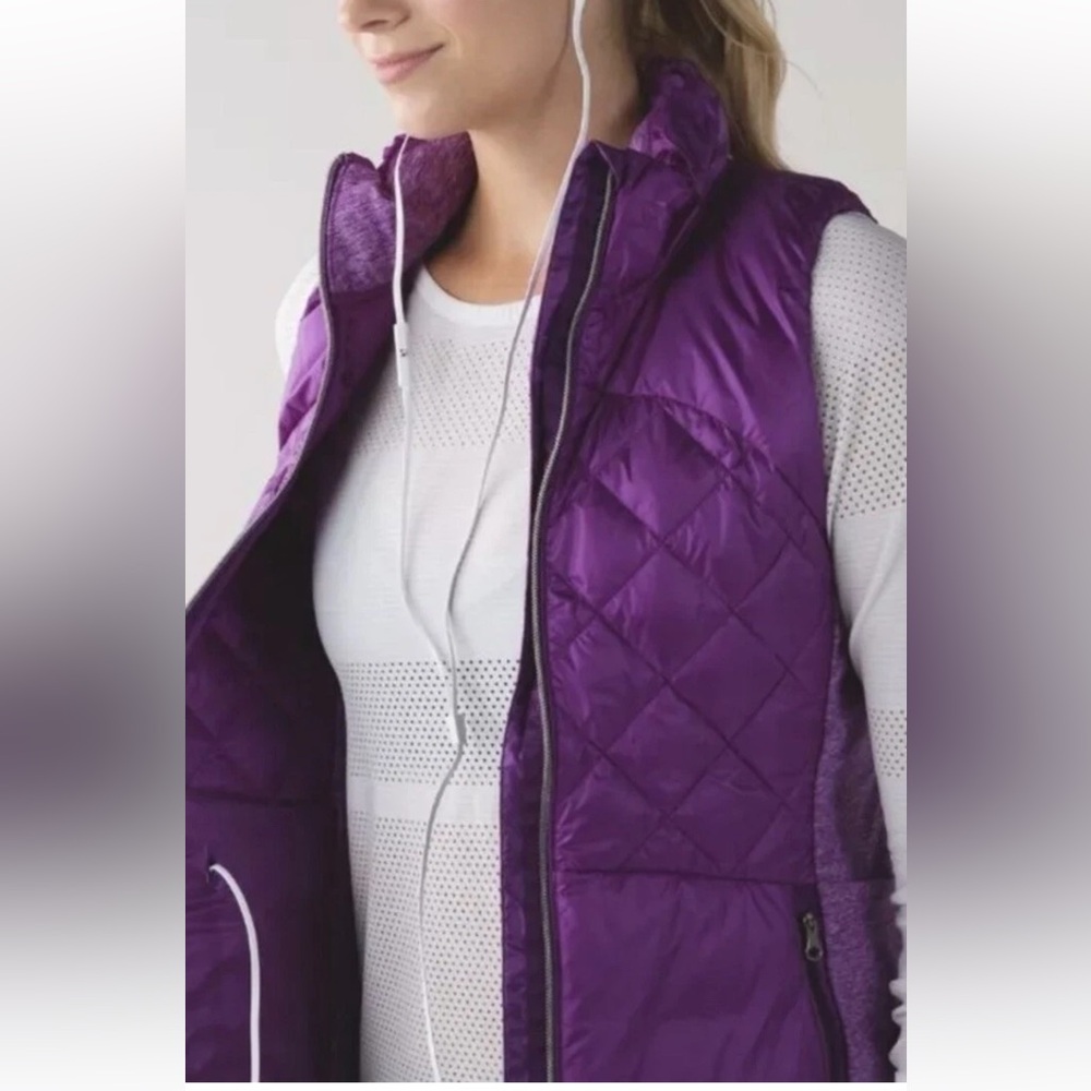 Lululemon Athletica Down For a Run Sz 8 Purple Quilted Full Zip Vest - Picture 4 of 11